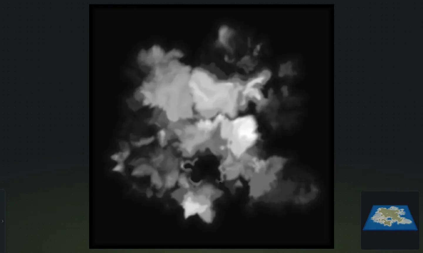 Top-down 16-bit heightmap of a multi-island Rust map in Crucible Heightmap, several separate islands spread across the map