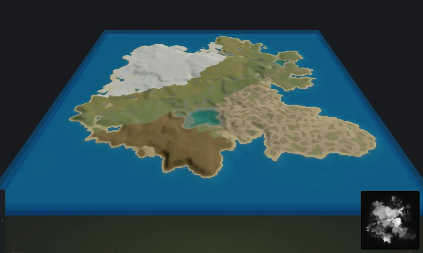 A custom Rust map in Crucible Heightmap made from several combined island seeds, shown as multiple separate landmasses in the 3D preview