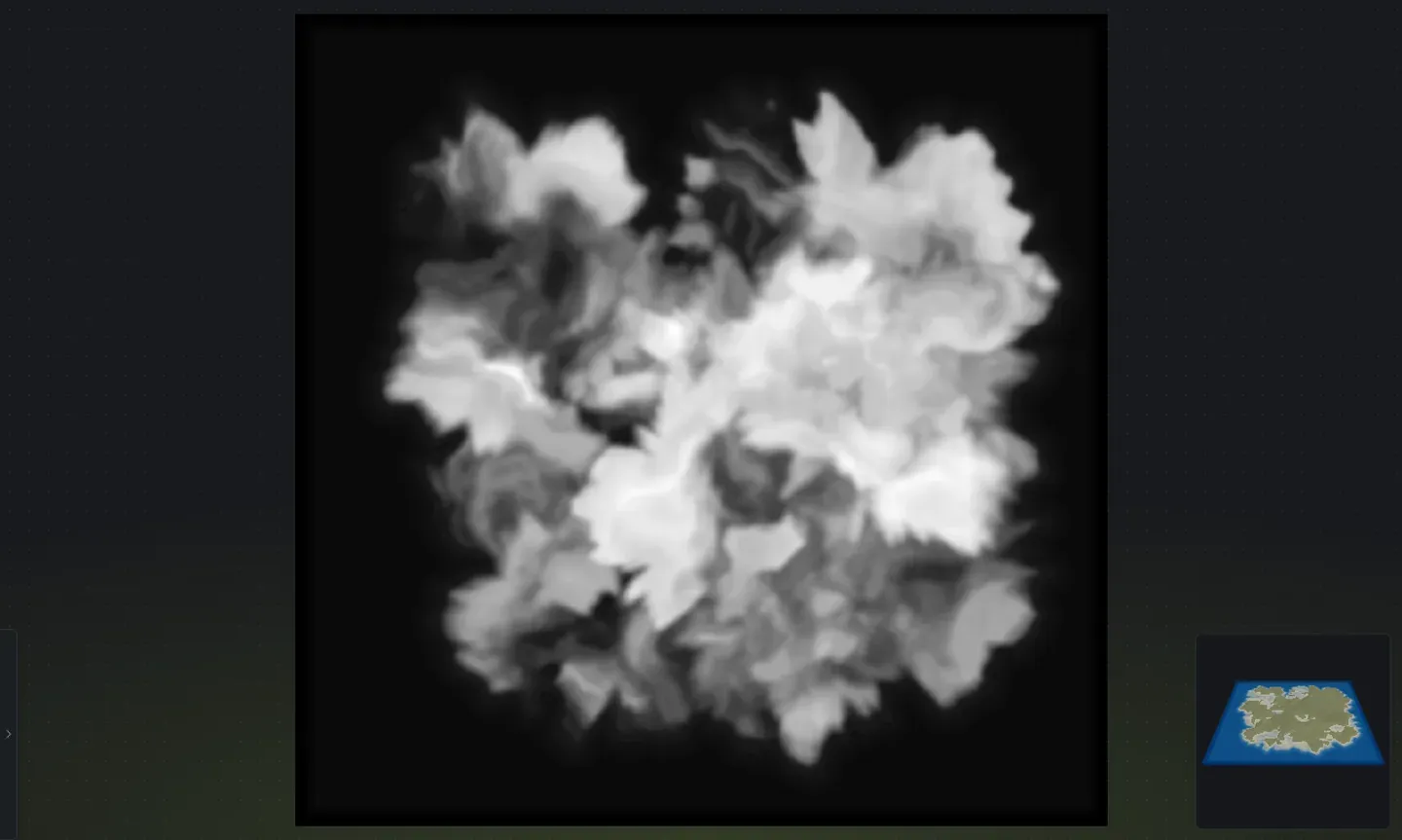 Top-down 16-bit heightmap of a full multi-island Rust map generated in Crucible Heightmap, landmasses spread across the whole map with ocean margins