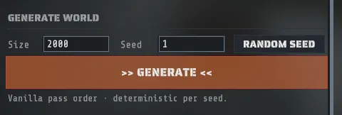 GENERATE WORLD with a size and a seed filled in