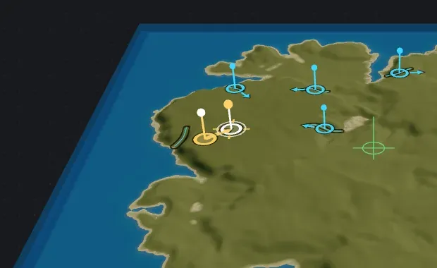 Moving a ramp in Crucible Heightmap: the new start in gold, a gold line, and a white target where the ramp will end